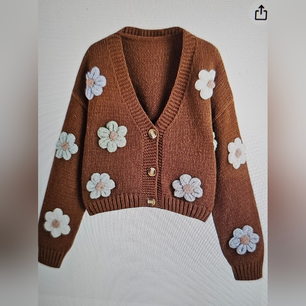 Cider Brown Floral Patch V-Neck Cardigan